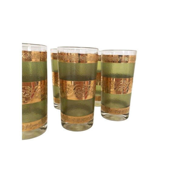 Vintage Starlyte Mid-Century Gold & Green Highball Glasses Set Of 6 - Picture 5 of 10